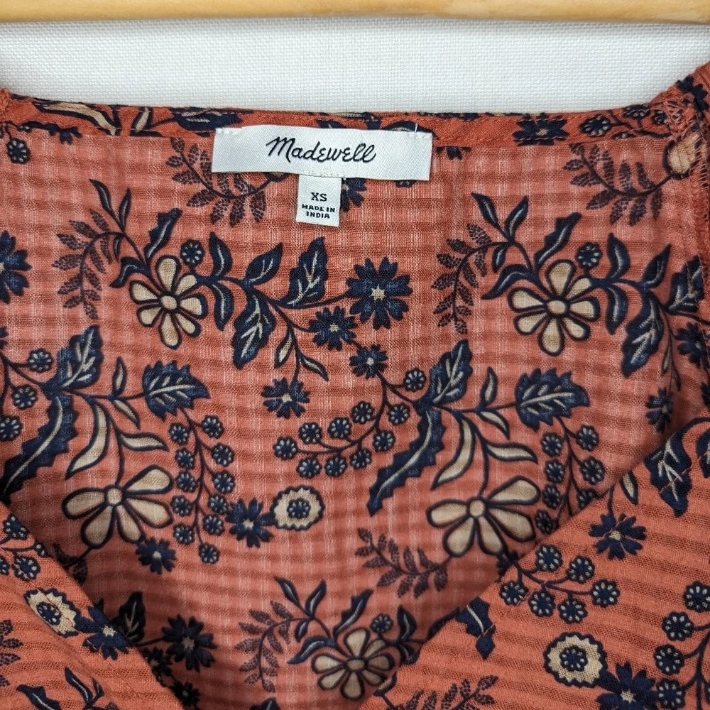 Madewell‎ Puff Sleeves Peplum Top Cavoli Floral Size XS Earthy Tones